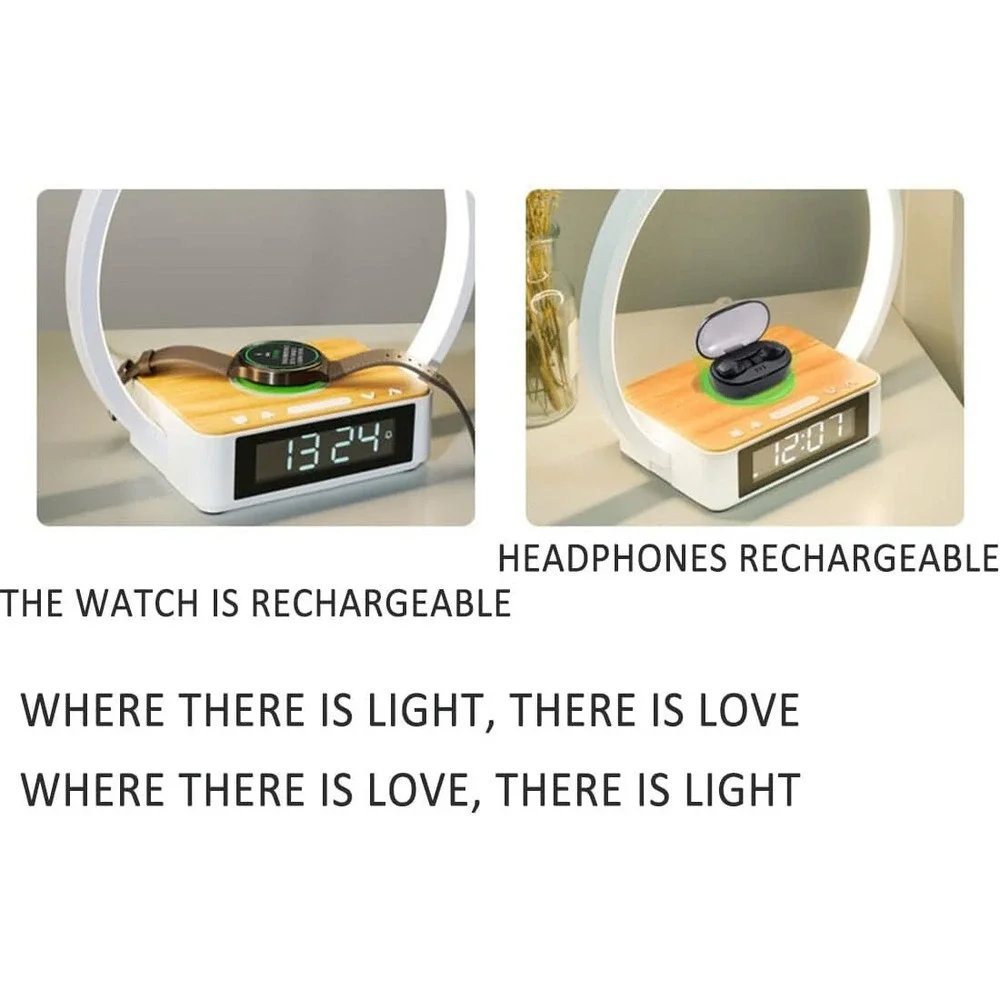 ZYOQYG LED Desk Lamp Alarm Clock Wireless Charger Touch Dimming